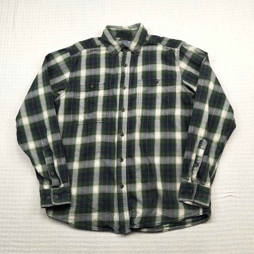 Gander Mountain Guide Series Mens Medium Green Plaid Button up Shirt Long Sleeve